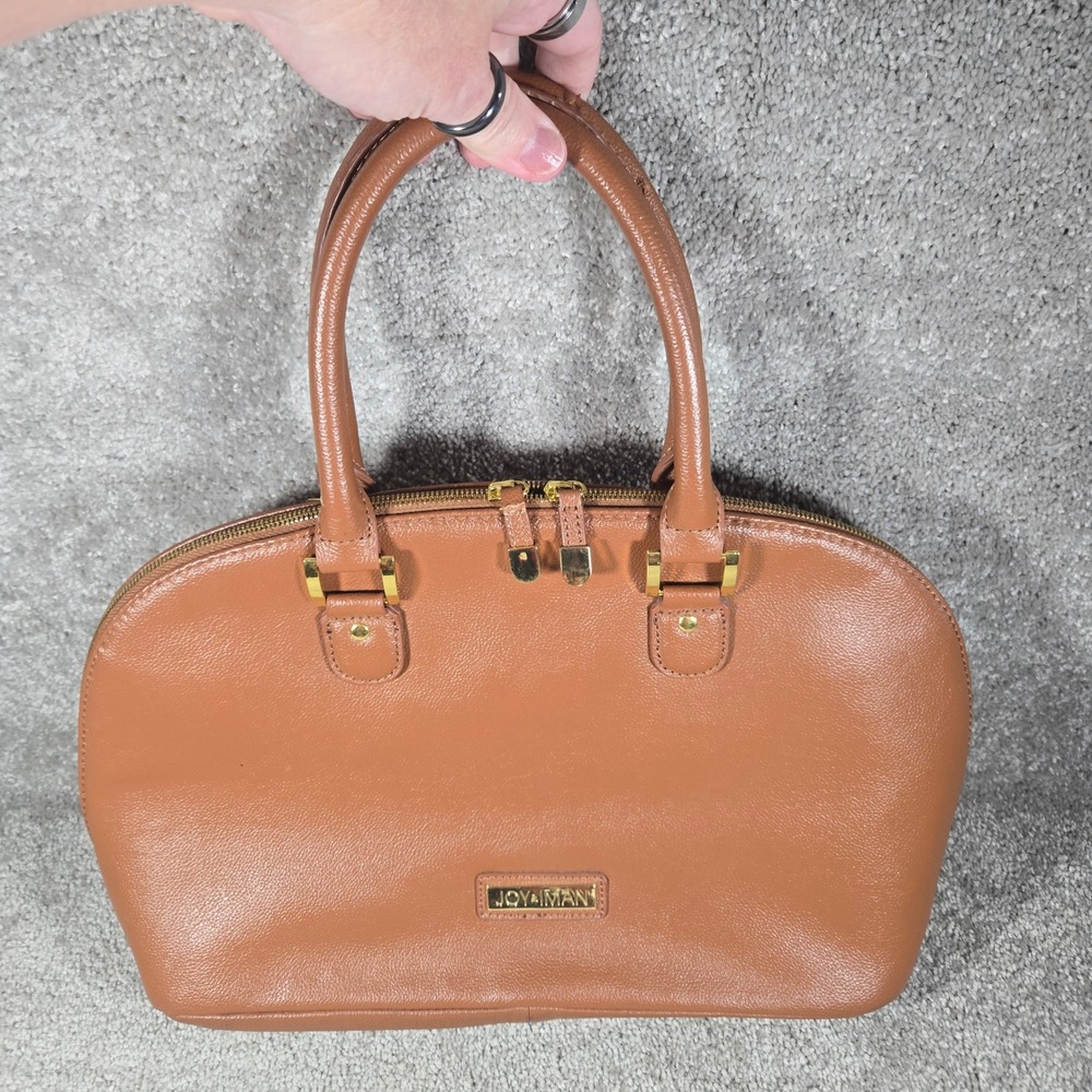 Joy & Iman Dome Satchel Brown Pebbled Gold Hardware Handbag